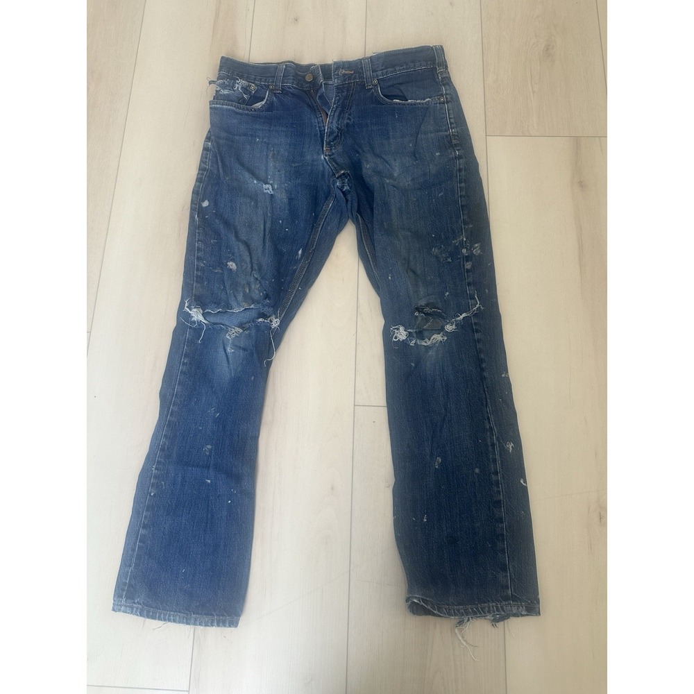 Carhartt Men's Blue Straight Jeans Cotton Relaxed Distressed 5-Pocket 32x32